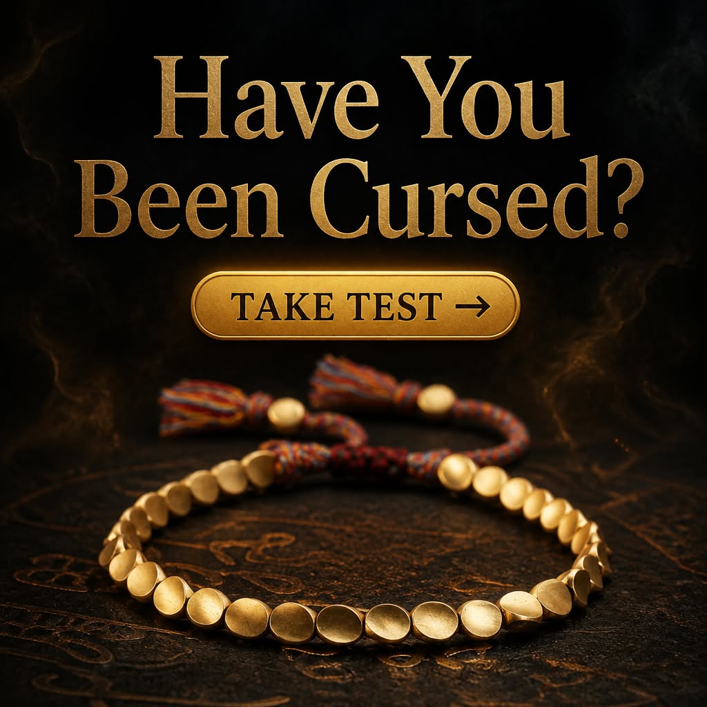 Static: Have You Been Cursed? Take Test, gold bracelet on dark background
